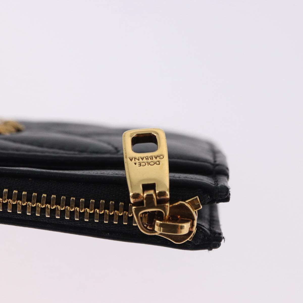 DOLCE&GABBANA Devotion Card Holder Medium Leather Black Gold Tone Auth BA14822V