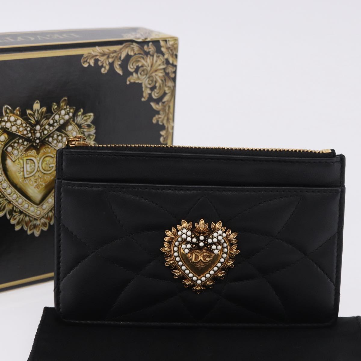 DOLCE&GABBANA Devotion Card Holder Medium Leather Black Gold Tone Auth BA14822V