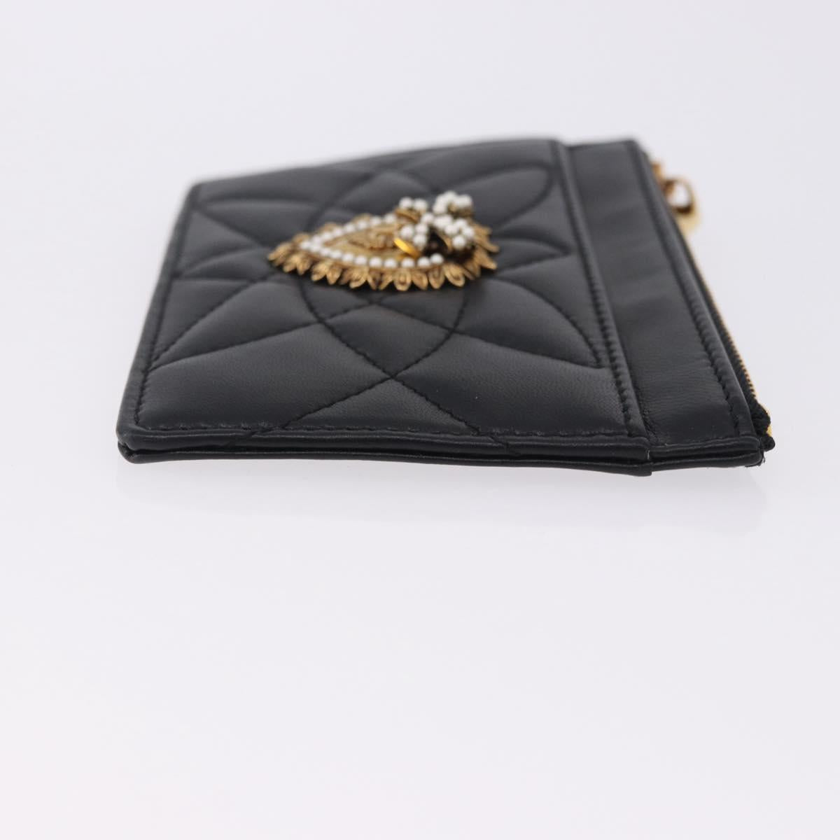 DOLCE&GABBANA Devotion Card Holder Medium Leather Black Gold Tone Auth BA14822V