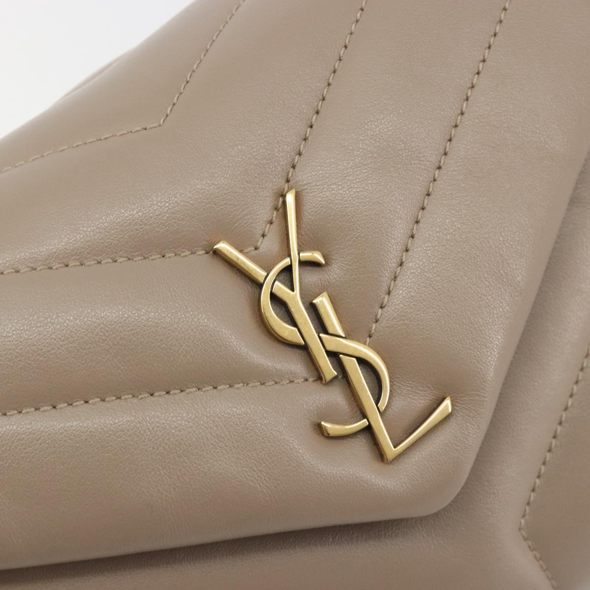 SAINT LAURENT Lulu Shoulder Bag Leather Beige Gold Tone 467072 Auth BA14823V