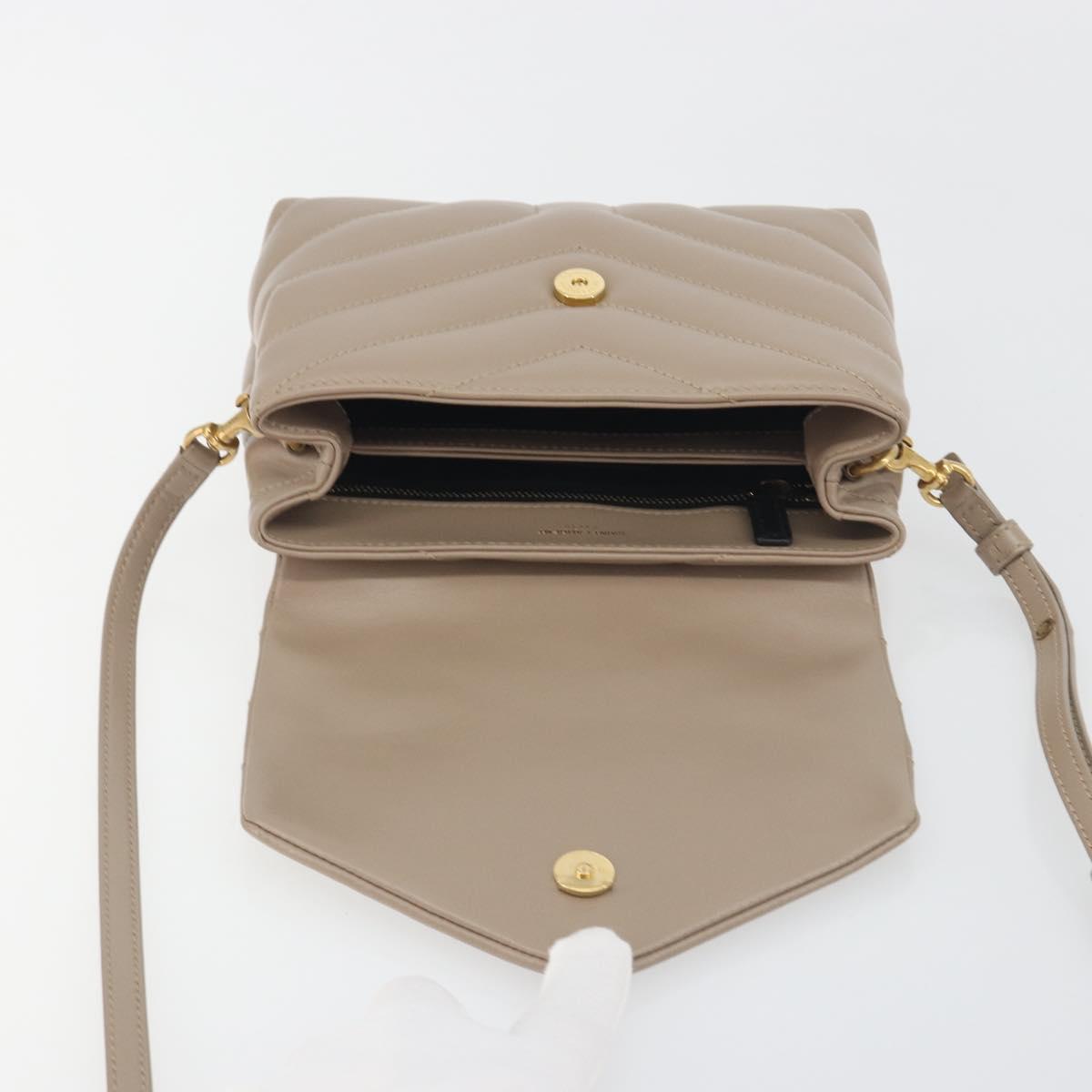 SAINT LAURENT Lulu Shoulder Bag Leather Beige Gold Tone 467072 Auth BA14823V