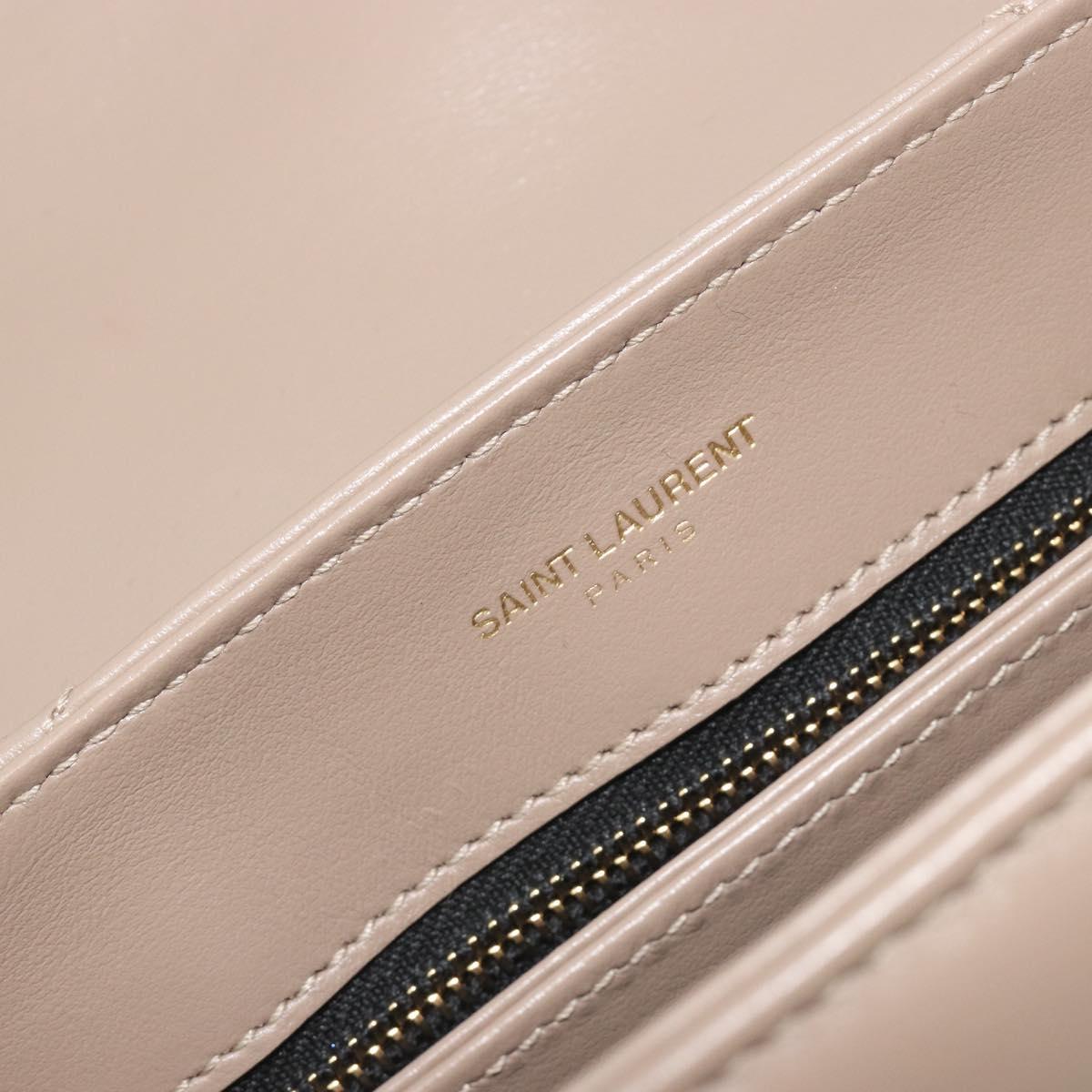 SAINT LAURENT Lulu Shoulder Bag Leather Beige Gold Tone 467072 Auth BA14823V