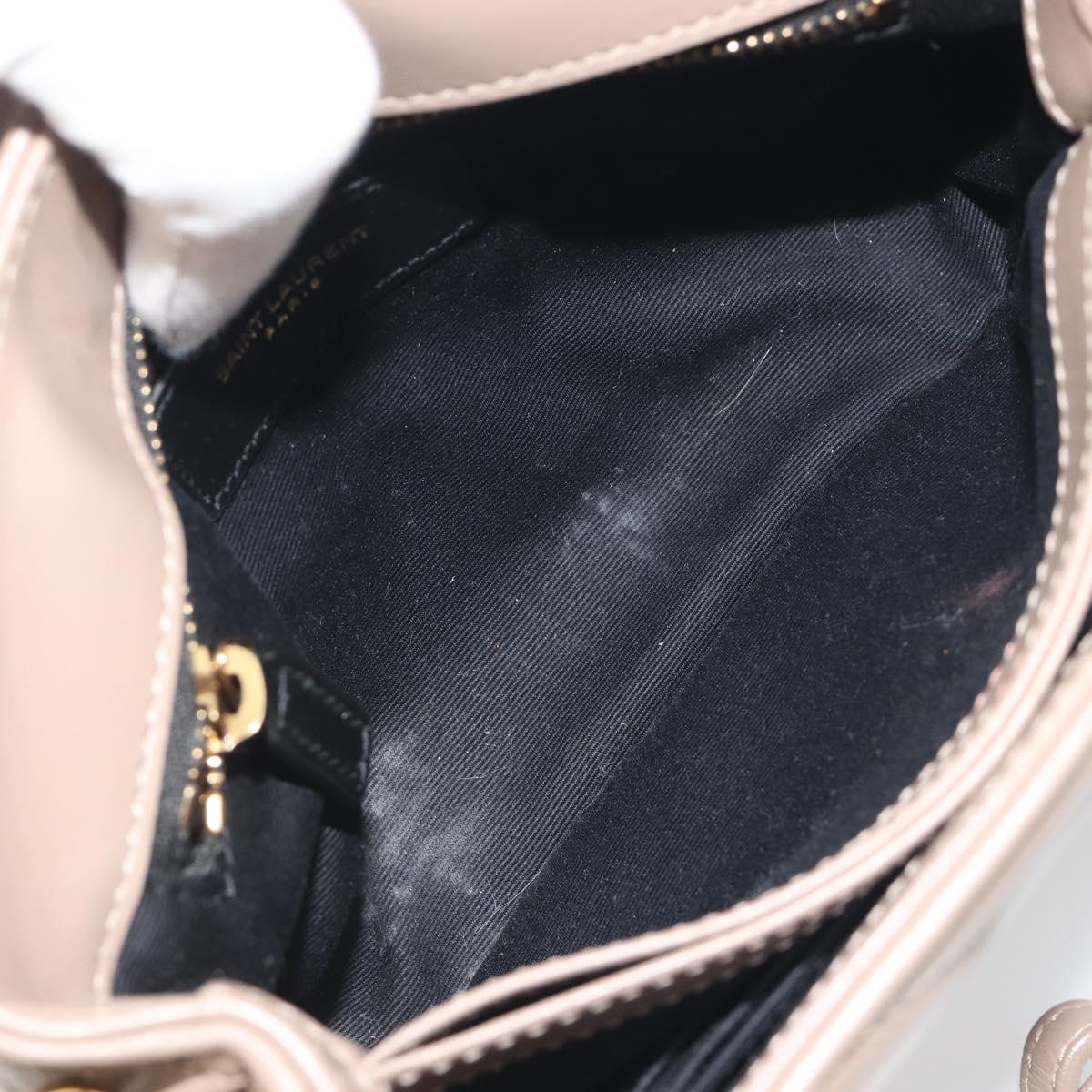 SAINT LAURENT Lulu Shoulder Bag Leather Beige Gold Tone 467072 Auth BA14823V