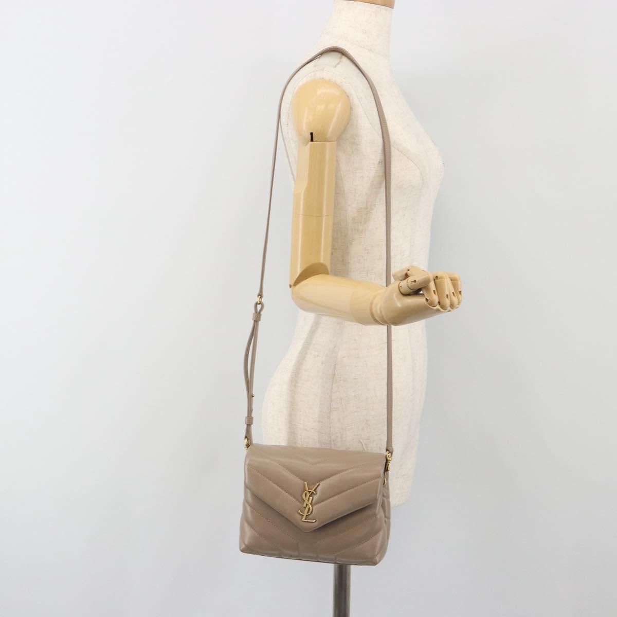 SAINT LAURENT Lulu Shoulder Bag Leather Beige Gold Tone 467072 Auth BA14823V