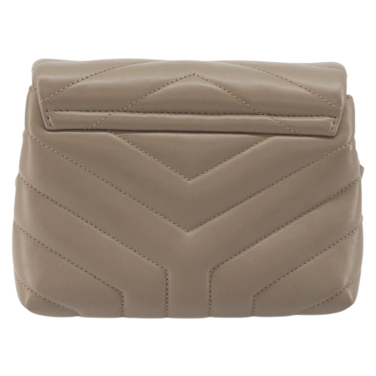 SAINT LAURENT Lulu Shoulder Bag Leather Beige Gold Tone 467072 Auth BA14823V