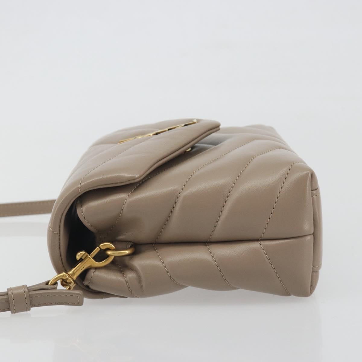 SAINT LAURENT Lulu Shoulder Bag Leather Beige Gold Tone 467072 Auth BA14823V