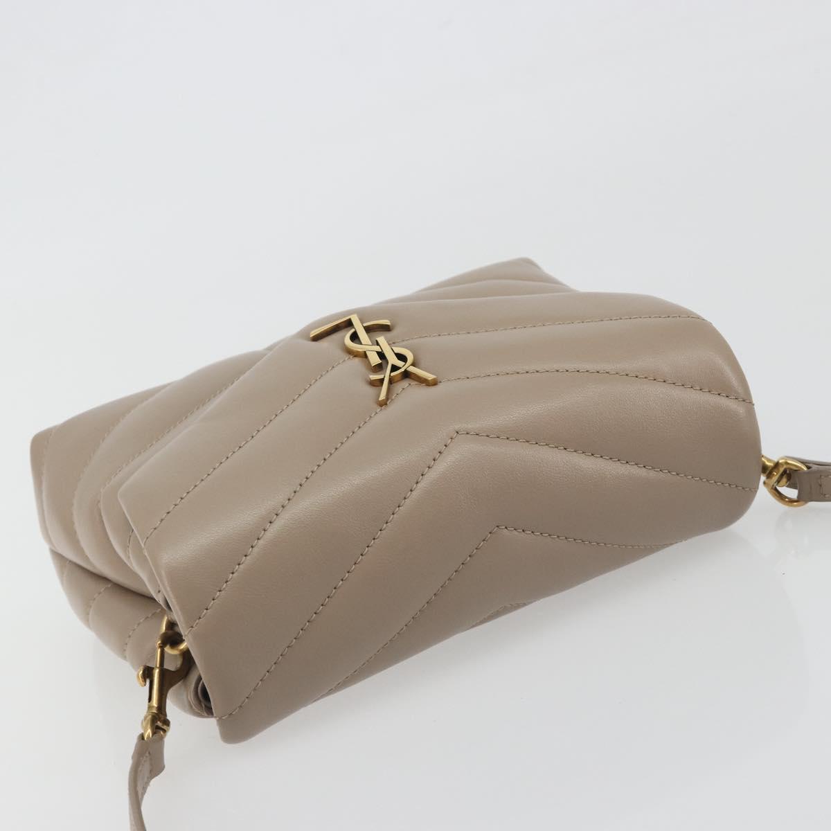 SAINT LAURENT Lulu Shoulder Bag Leather Beige Gold Tone 467072 Auth BA14823V