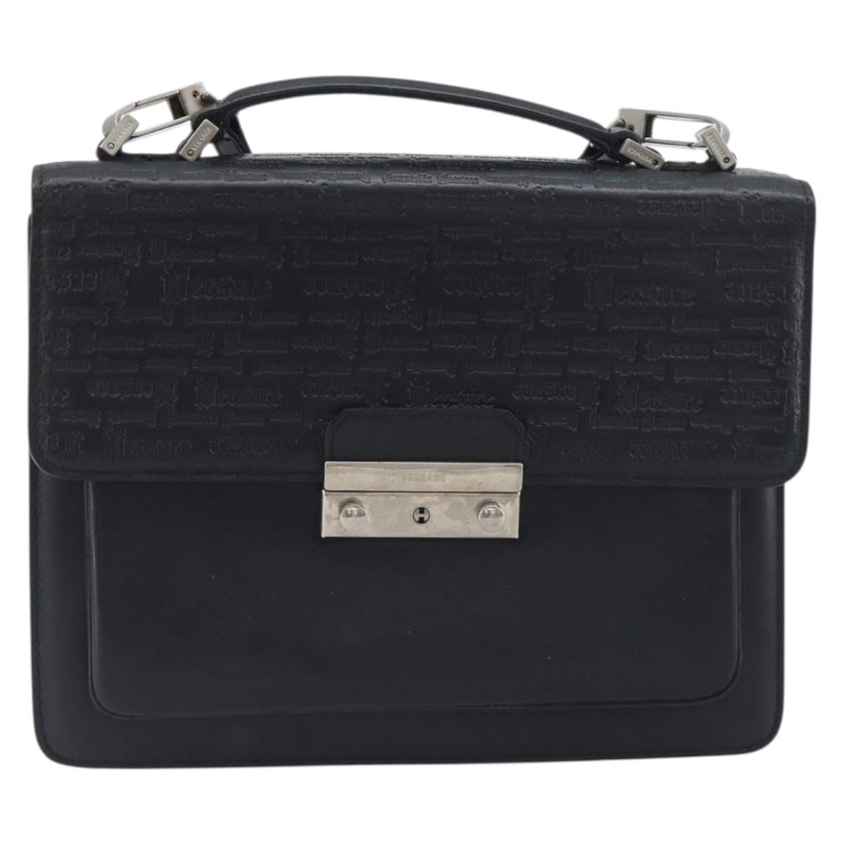 VERSACE Hand Bag Leather 2way Black Silver Auth BA14829