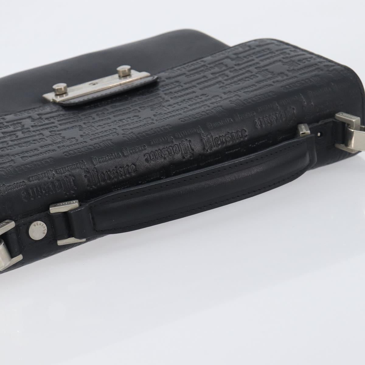 VERSACE Hand Bag Leather 2way Black Silver Auth BA14829