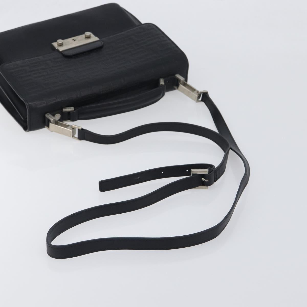 VERSACE Hand Bag Leather 2way Black Silver Auth BA14829