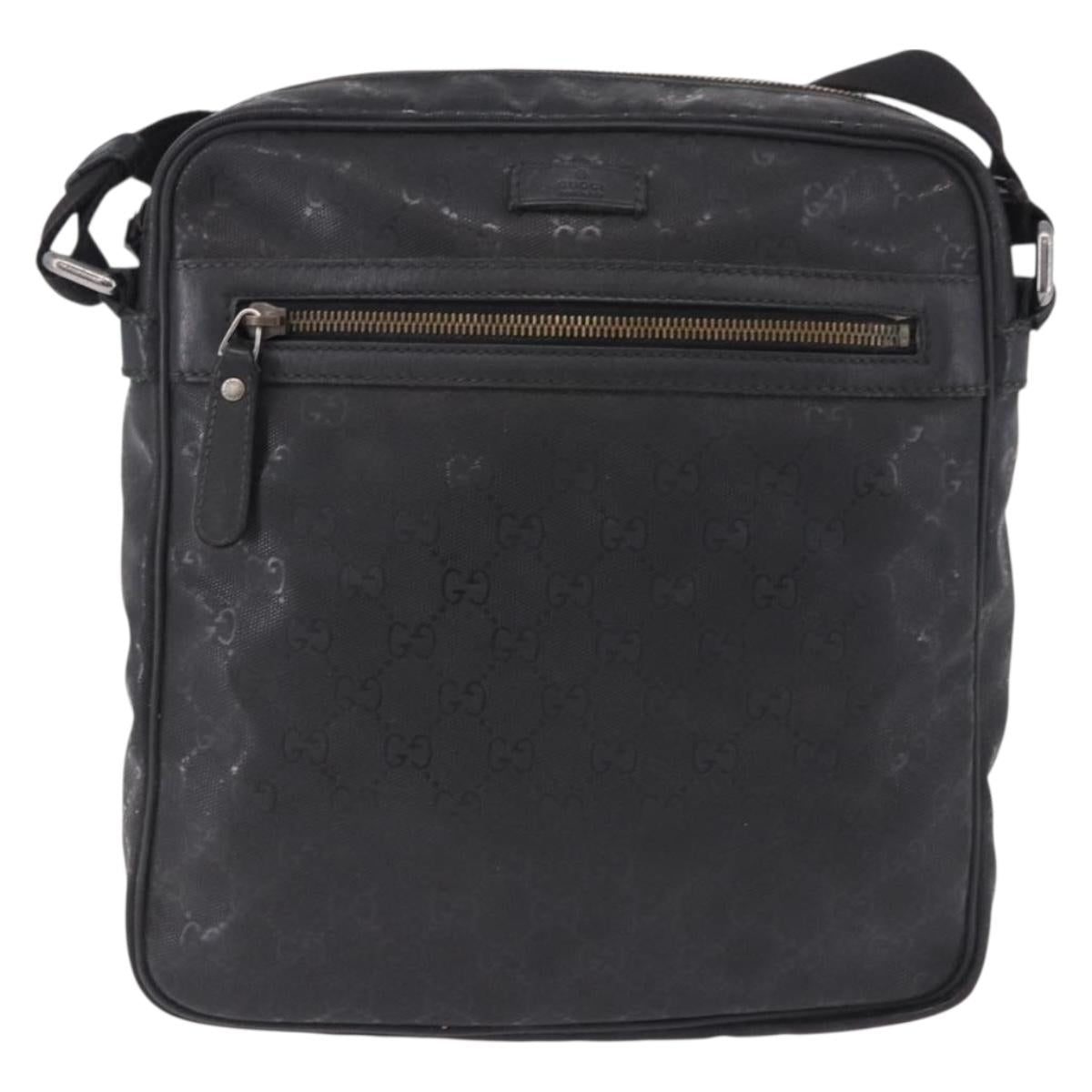 GUCCI GG Implementation Shoulder Bag PVC Black Silver 201448 Auth BA14830