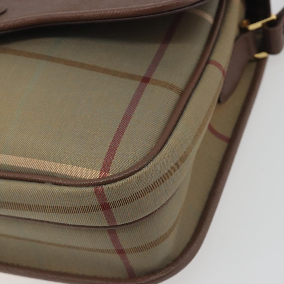 Burberrys Nova Check Shoulder Bag Canvas Beige Gold Tone Auth BA14831