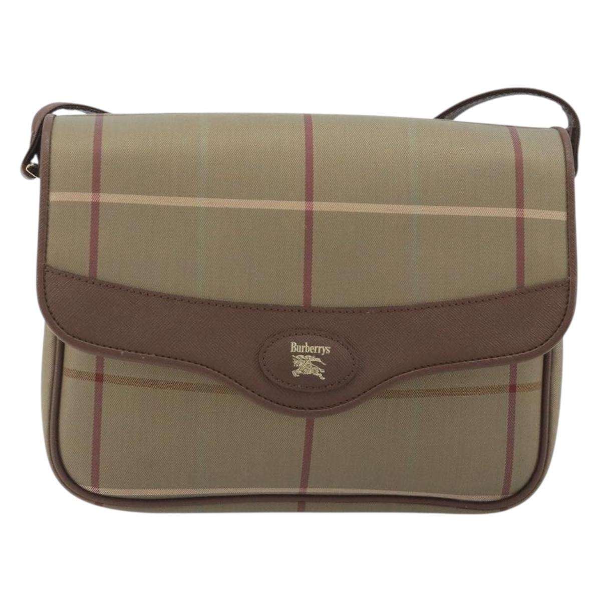 Burberrys Nova Check Shoulder Bag Canvas Beige Gold Tone Auth BA14831