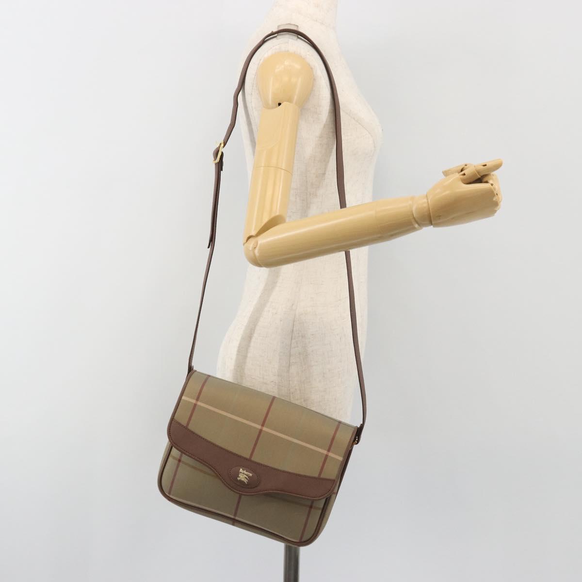 Burberrys Nova Check Shoulder Bag Canvas Beige Gold Tone Auth BA14831