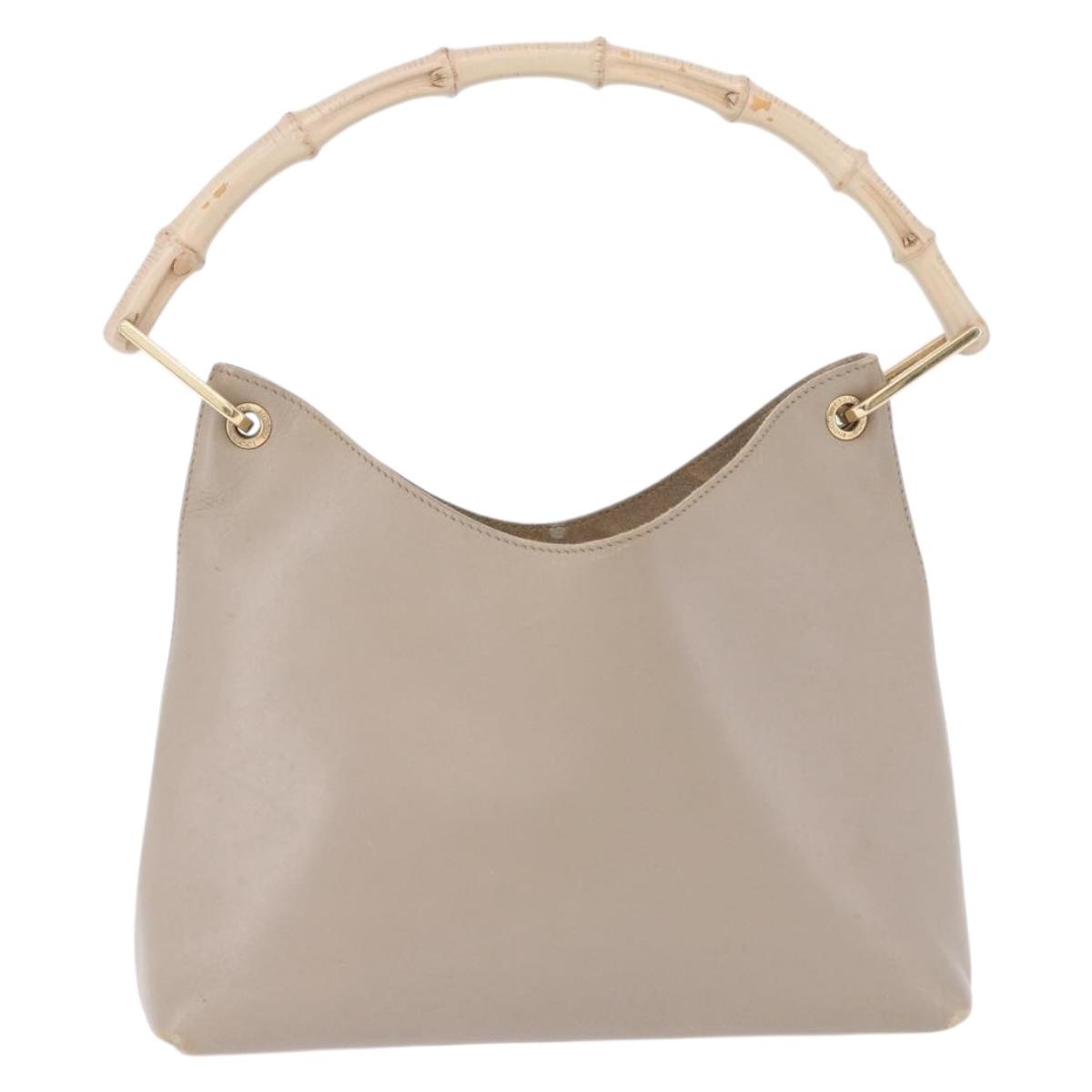 GUCCI Bamboo Shoulder Bag Leather Beige Gold Tone 001 2058 1883 Auth BA14832