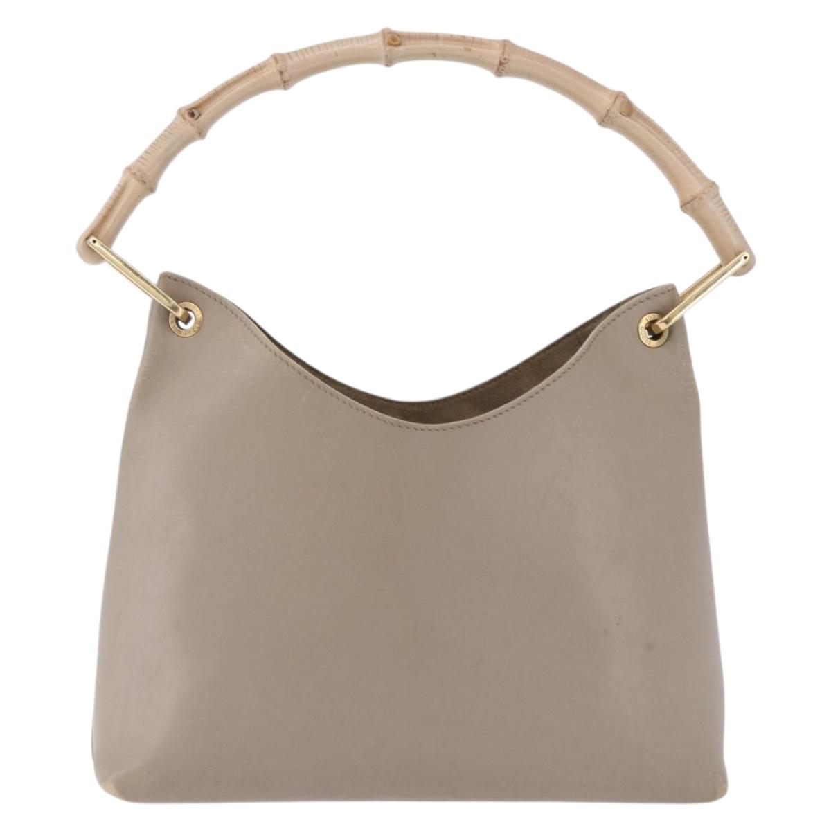 GUCCI Bamboo Shoulder Bag Leather Beige Gold Tone 001 2058 1883 Auth BA14832