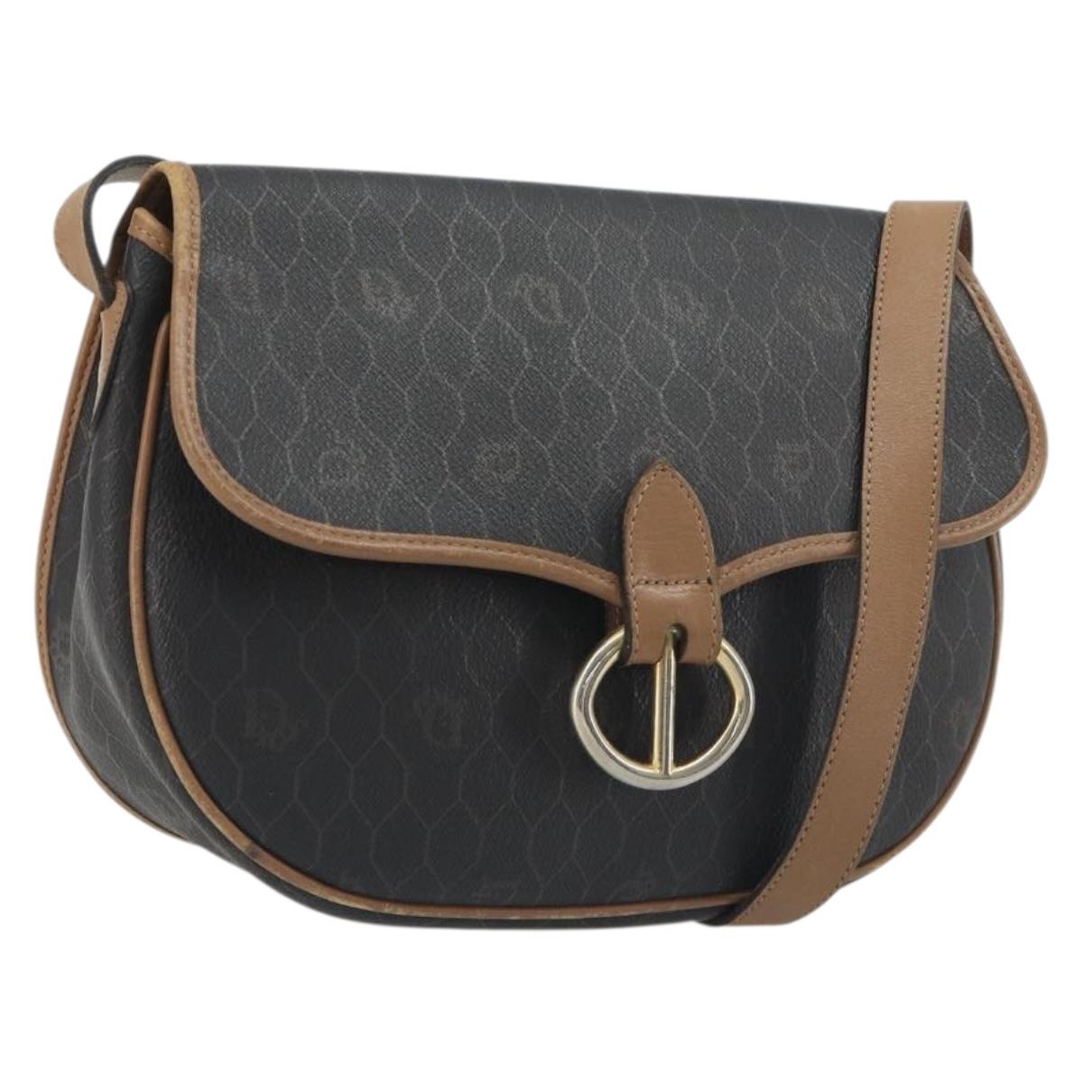 Christian Dior Honeycomb Shoulder Bag PVC Leather Black Gold Tone Auth BA14833