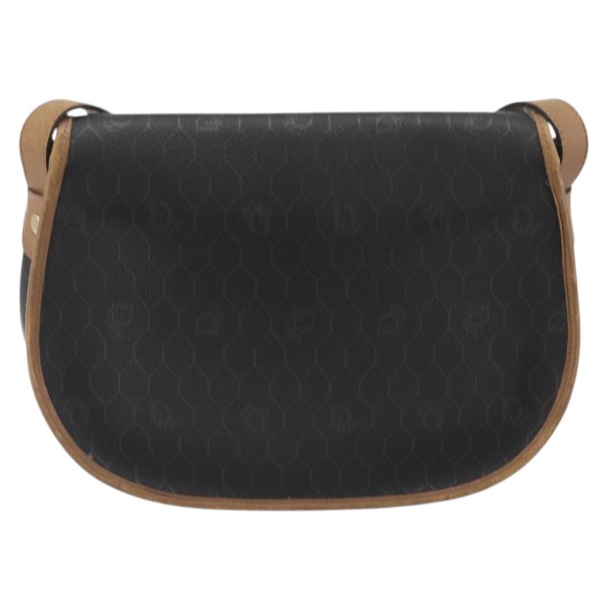 Christian Dior Honeycomb Shoulder Bag PVC Leather Black Gold Tone Auth BA14833