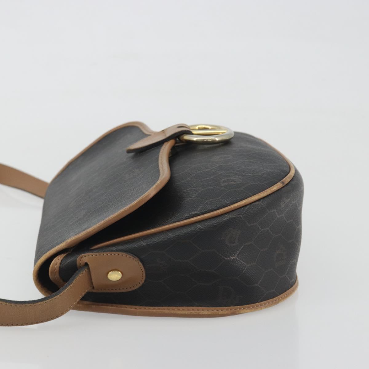 Christian Dior Honeycomb Shoulder Bag PVC Leather Black Gold Tone Auth BA14833