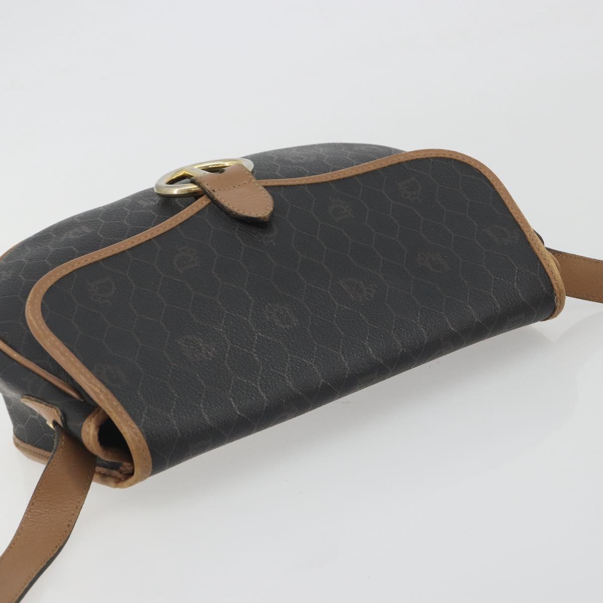 Christian Dior Honeycomb Shoulder Bag PVC Leather Black Gold Tone Auth BA14833