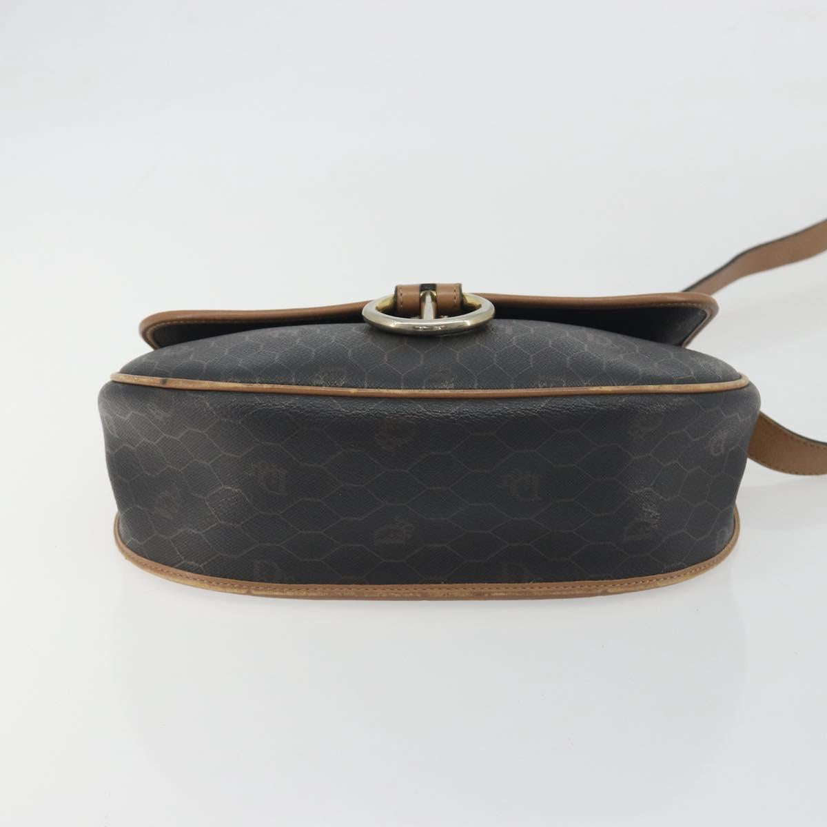 Christian Dior Honeycomb Shoulder Bag PVC Leather Black Gold Tone Auth BA14833