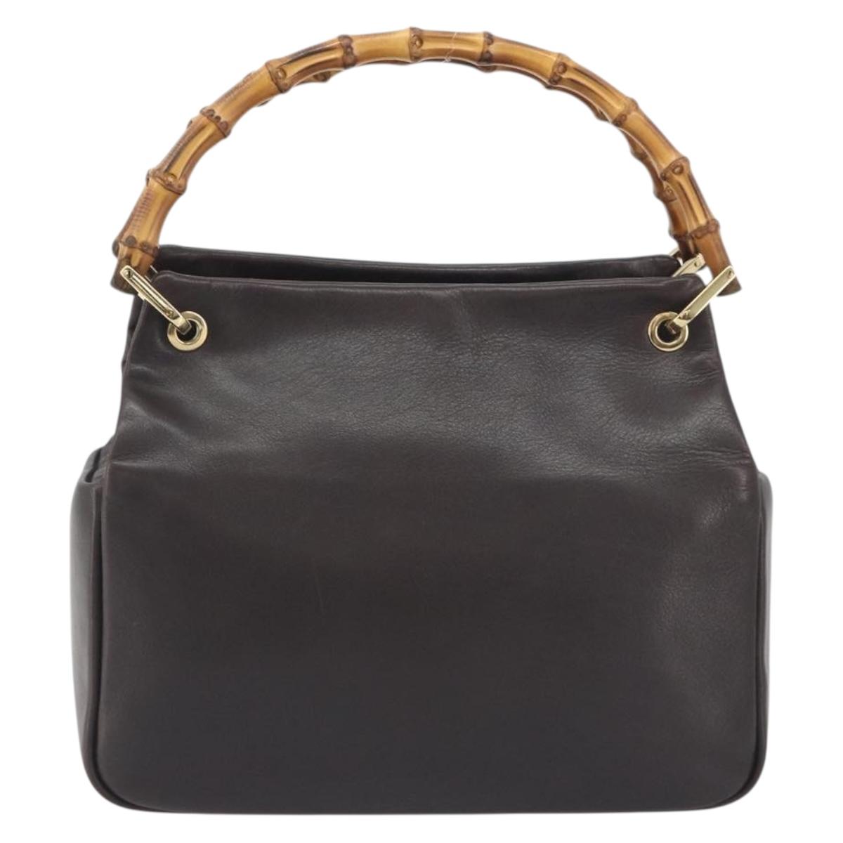 GUCCI Bamboo Hand Bag Leather Brown Gold Tone 000 3444 0575 Auth BA14834