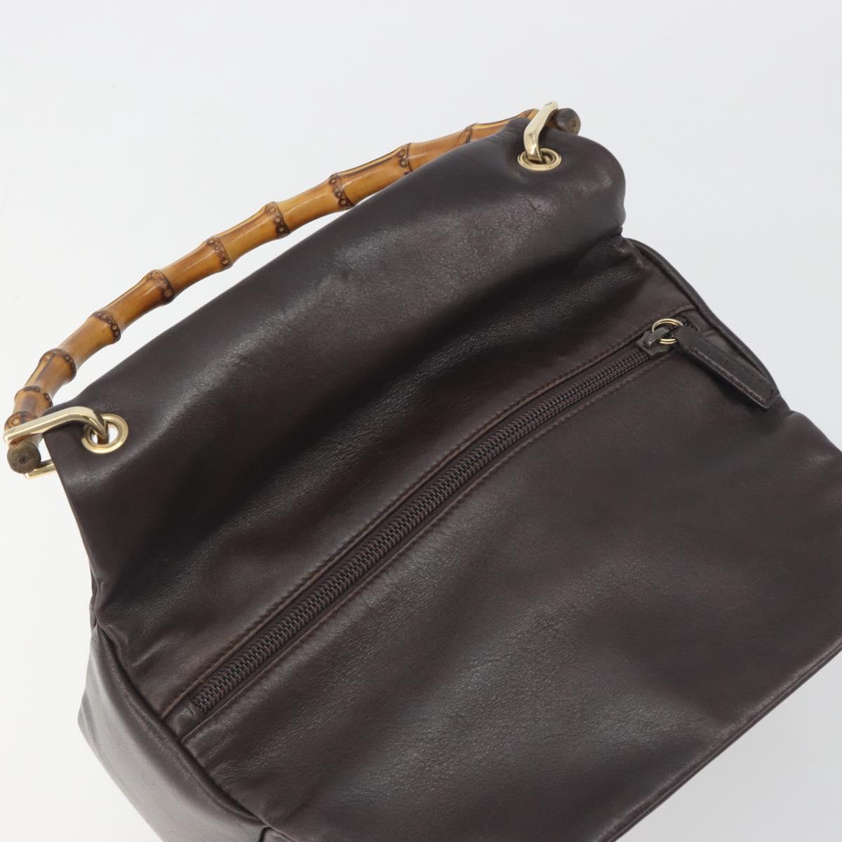 GUCCI Bamboo Hand Bag Leather Brown Gold Tone 000 3444 0575 Auth BA14834