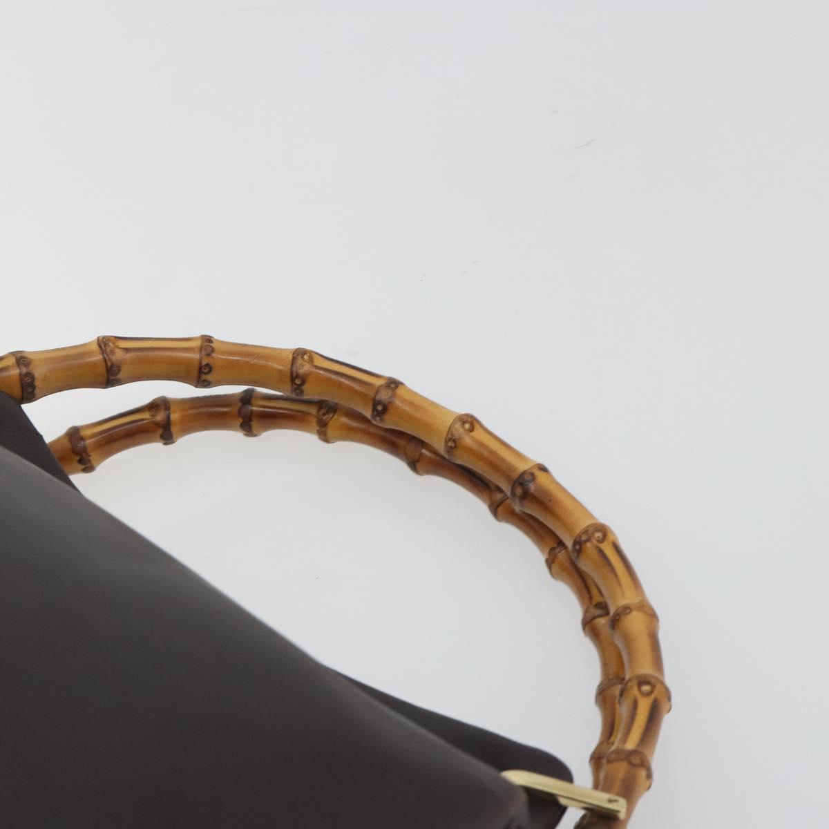 GUCCI Bamboo Hand Bag Leather Brown Gold Tone 000 3444 0575 Auth BA14834