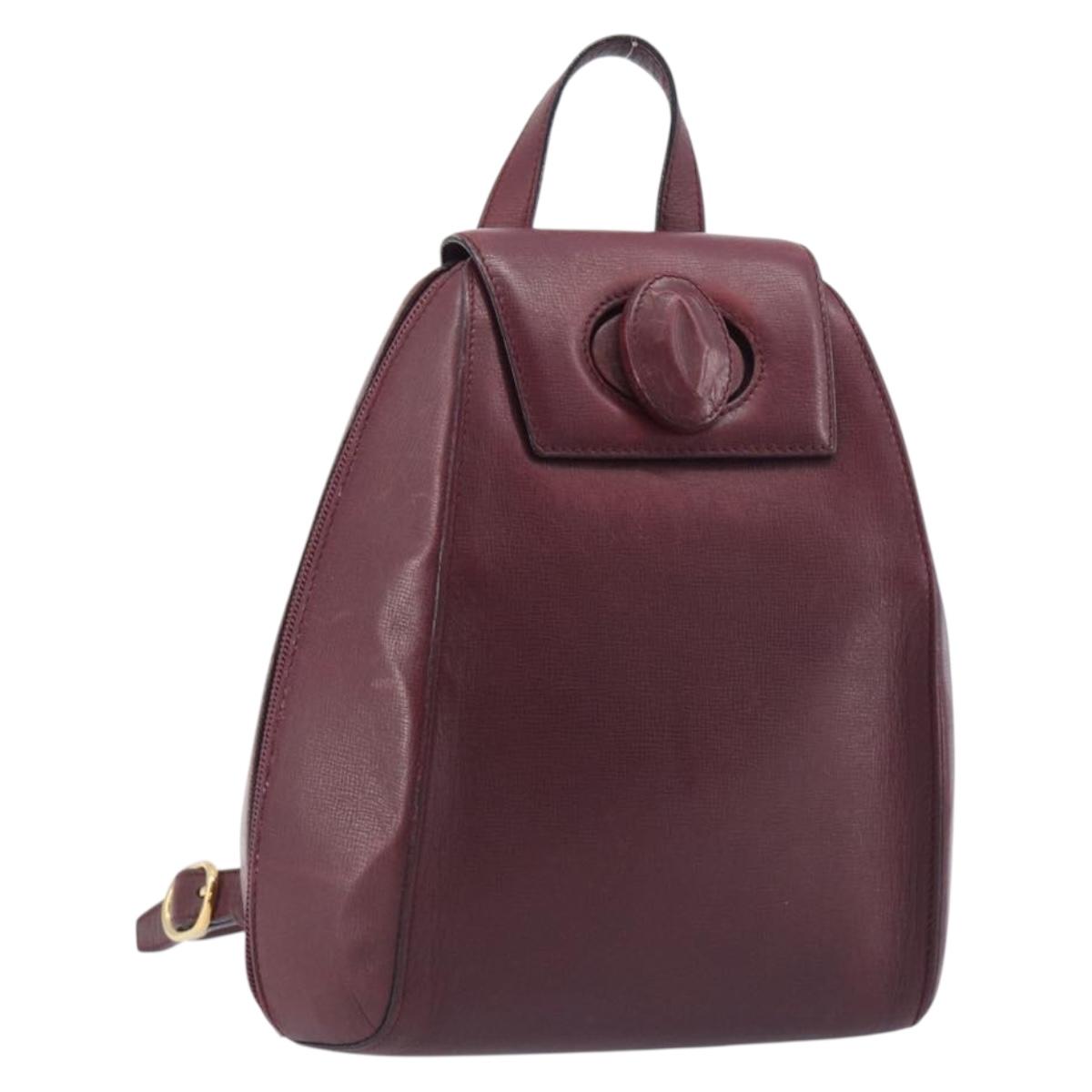 CARTIER Must Line Backpack Leather Bordeaux Gold Tone Auth BA14835