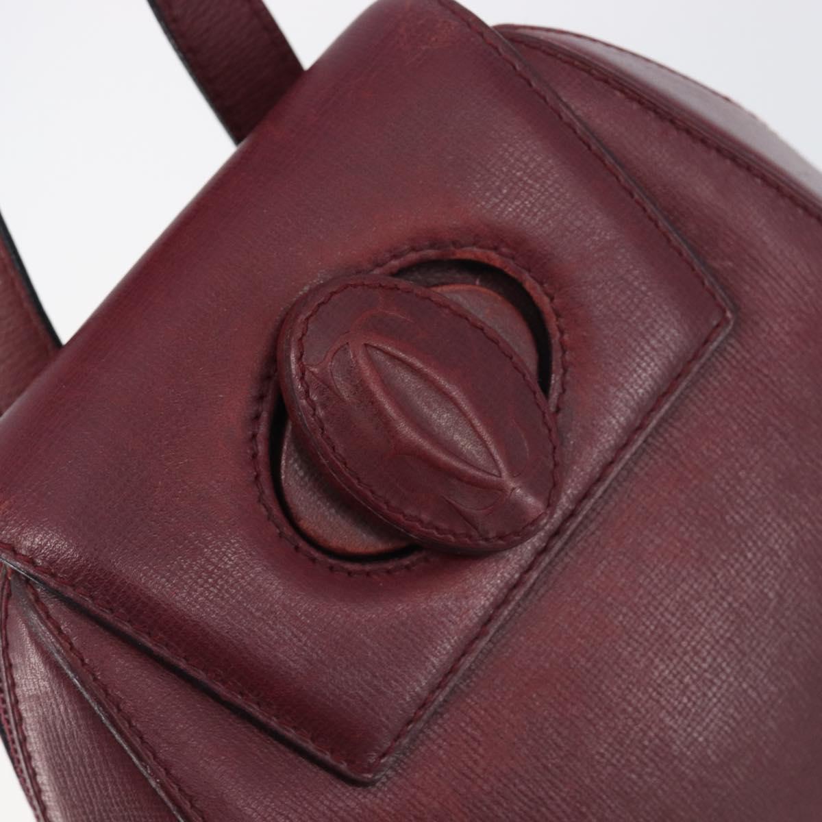 CARTIER Must Line Backpack Leather Bordeaux Gold Tone Auth BA14835