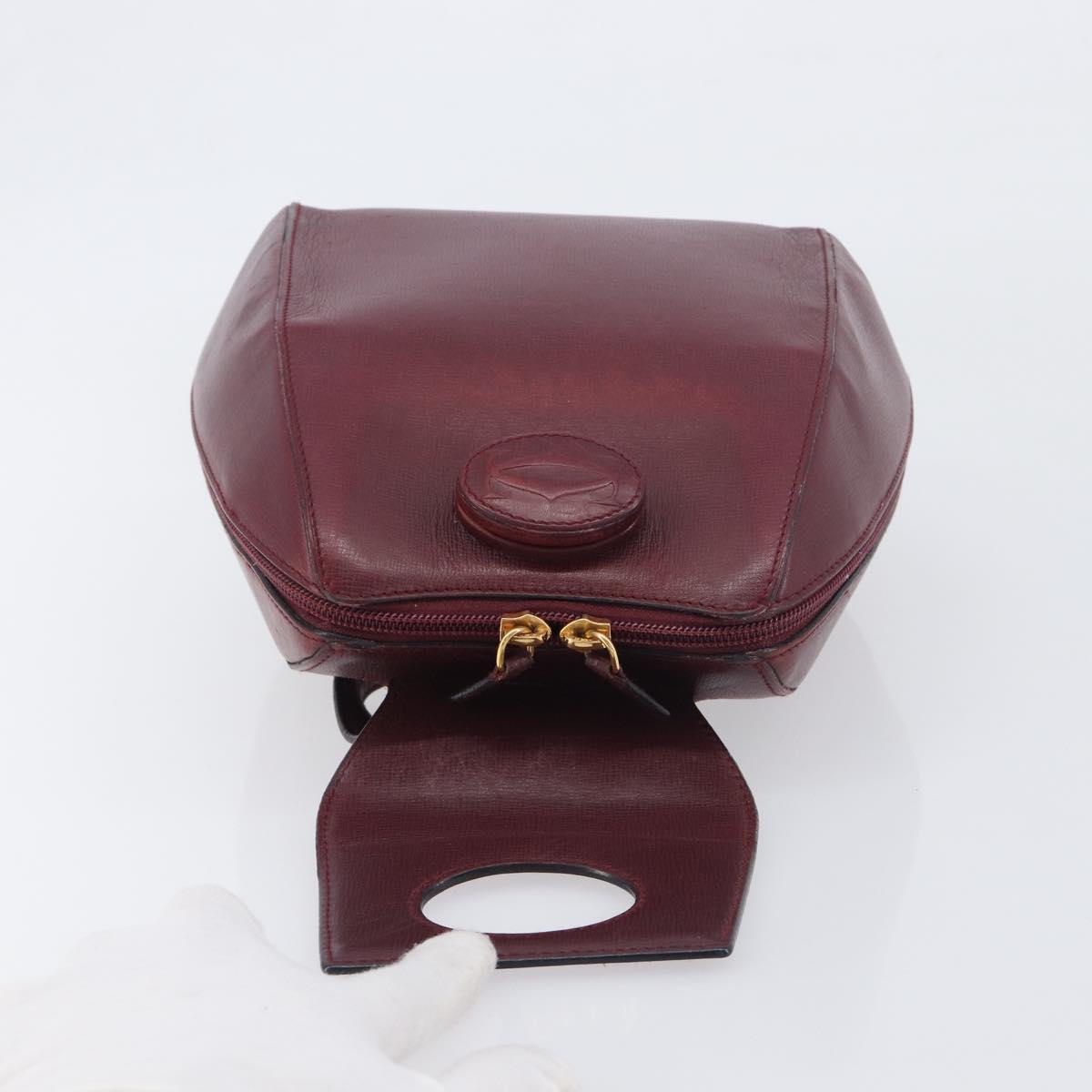 CARTIER Must Line Backpack Leather Bordeaux Gold Tone Auth BA14835