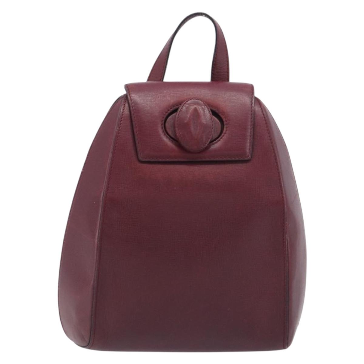 CARTIER Must Line Backpack Leather Bordeaux Gold Tone Auth BA14835