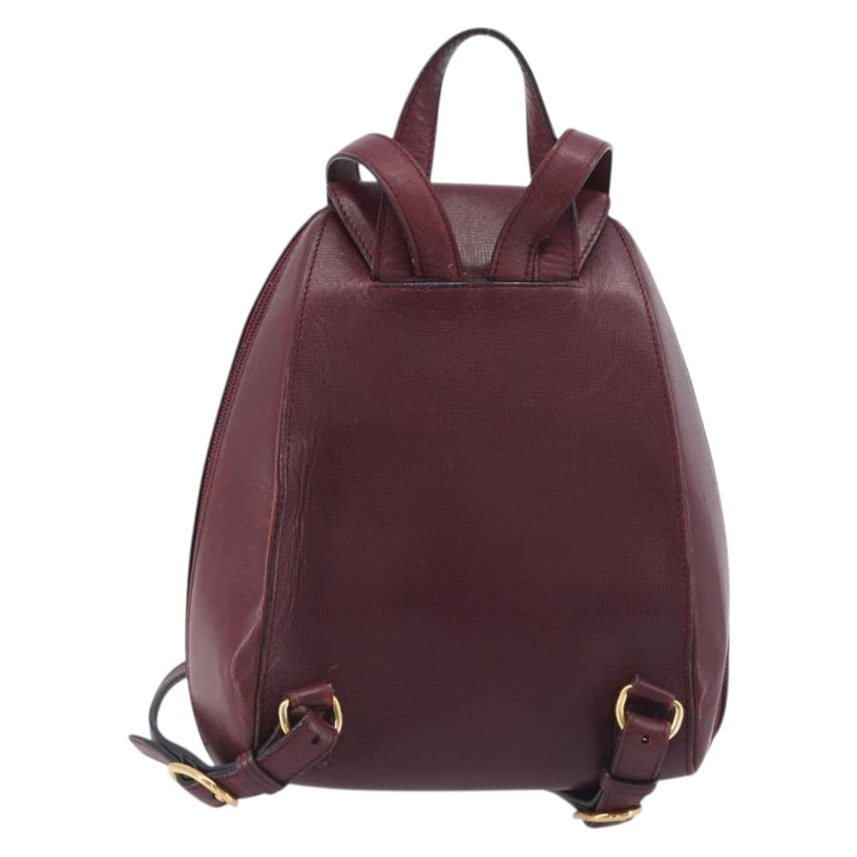 CARTIER Must Line Backpack Leather Bordeaux Gold Tone Auth BA14835