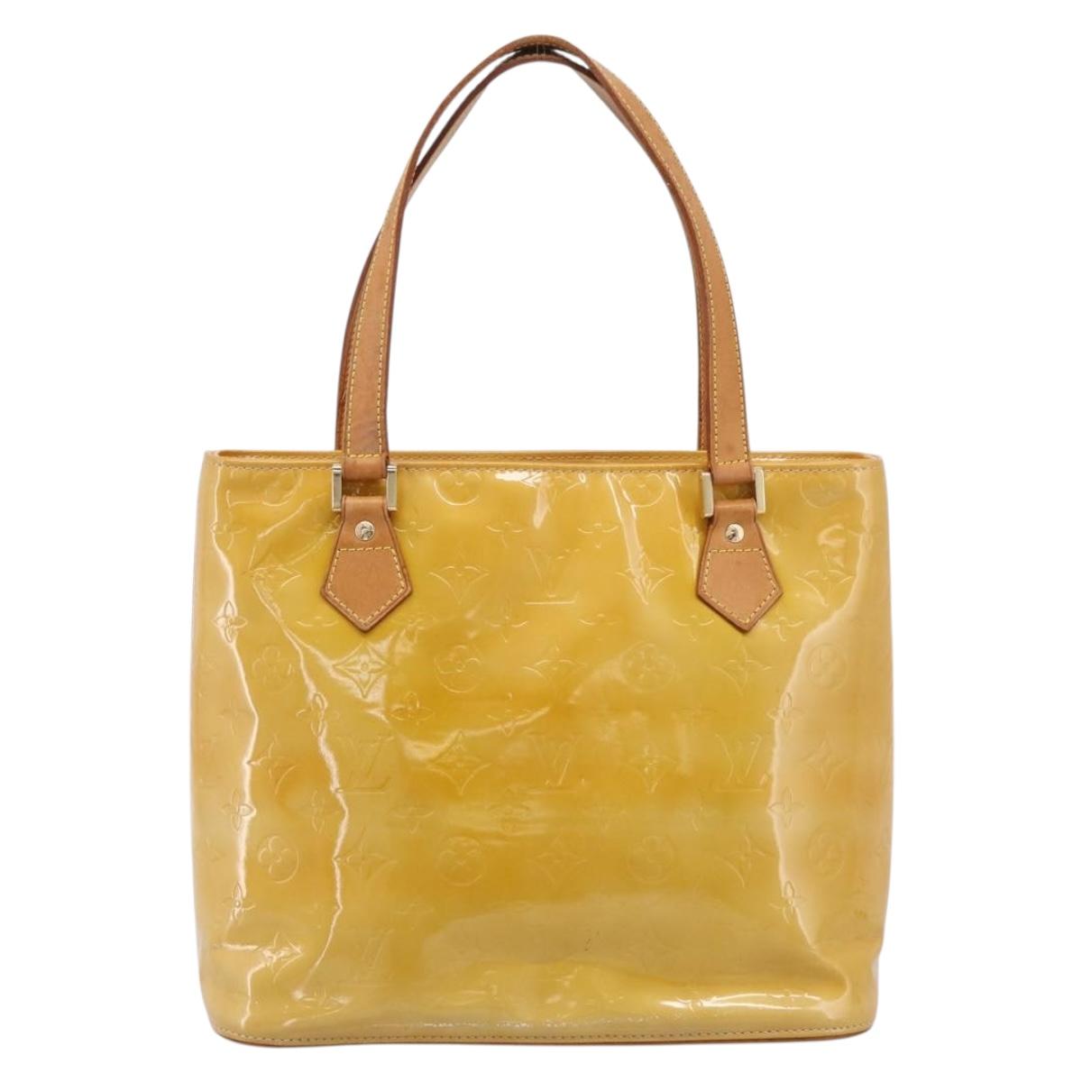 LOUIS VUITTON Monogram Vernis Houston Hand Bag Beige M91004 LV Auth BA14836