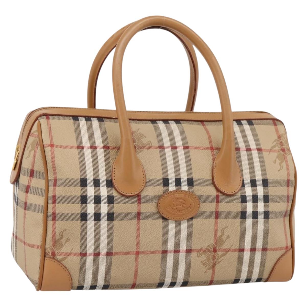 Burberrys Nova Check Hand Bag PVC Leather Beige Auth BA14838