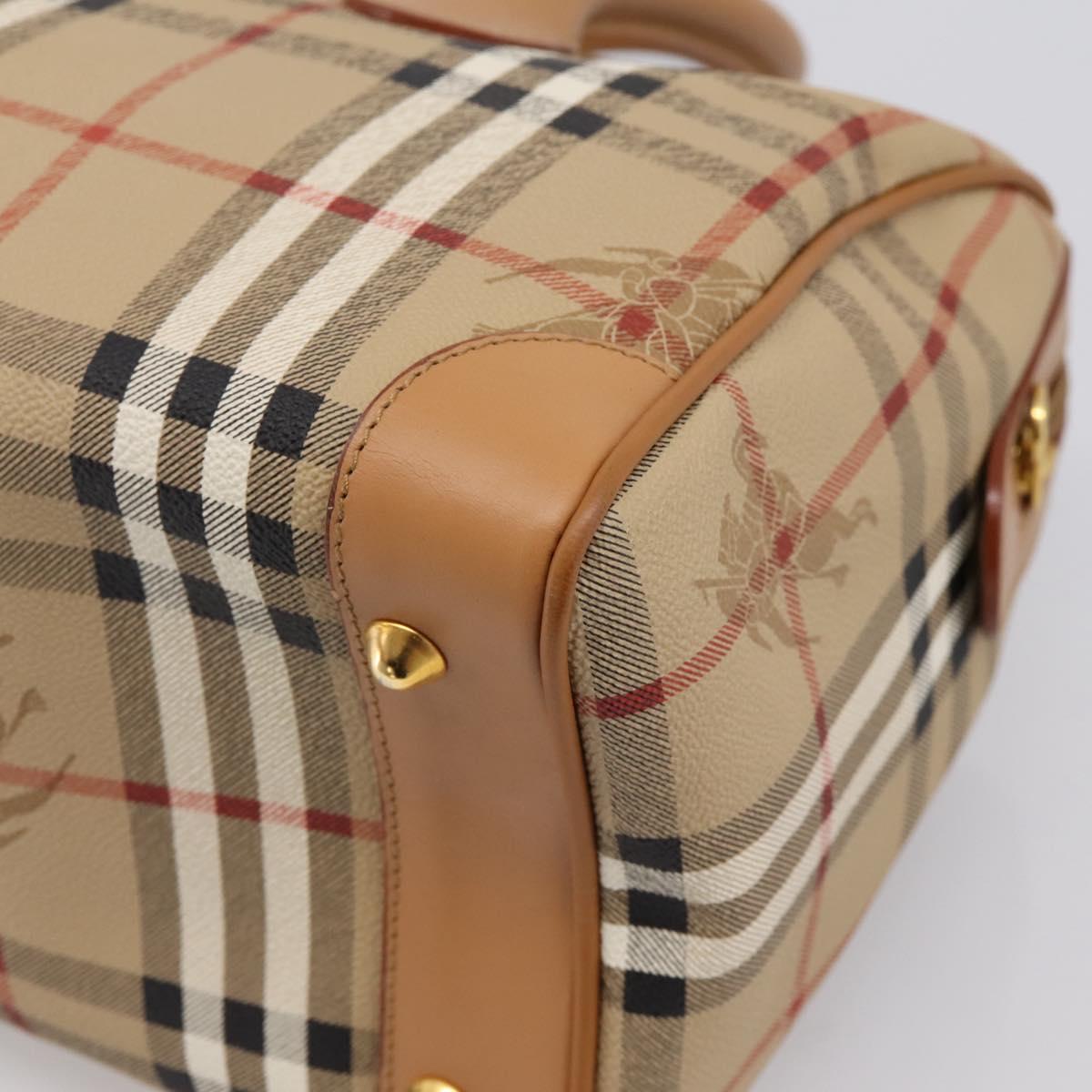 Burberrys Nova Check Hand Bag PVC Leather Beige Auth BA14838