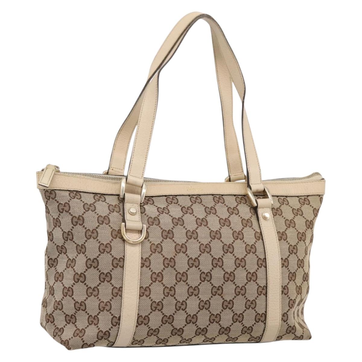 GUCCI GG Canvas Abbey Tote Bag Beige Gold Tone 141470 Auth BA14840