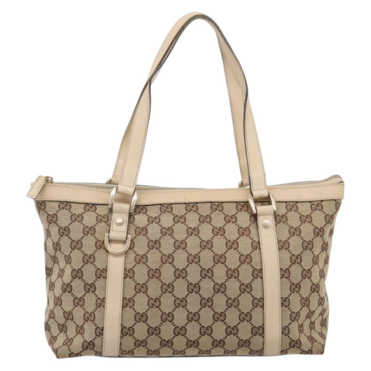 GUCCI GG Canvas Abbey Tote Bag Beige Gold Tone 141470 Auth BA14840