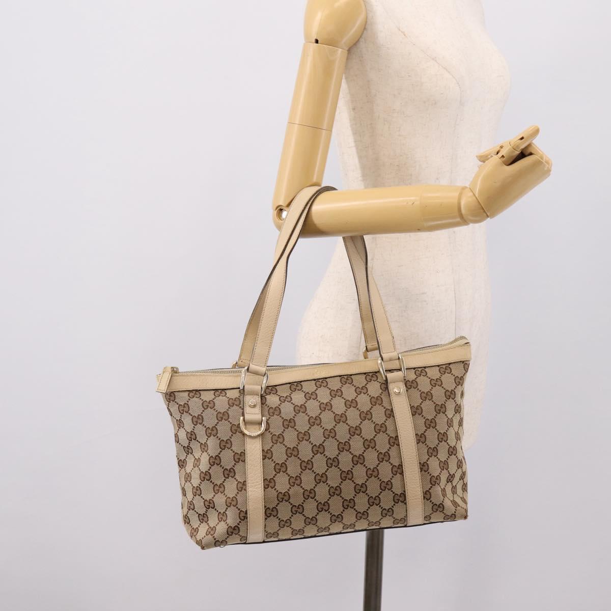 GUCCI GG Canvas Abbey Tote Bag Beige Gold Tone 141470 Auth BA14840