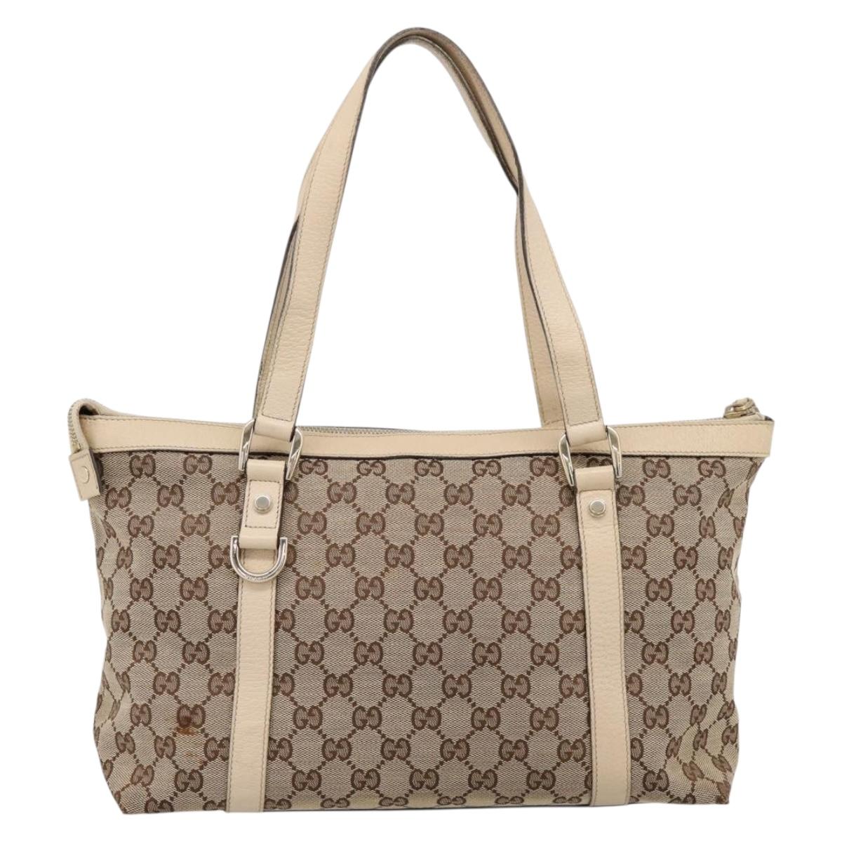 GUCCI GG Canvas Abbey Tote Bag Beige Gold Tone 141470 Auth BA14840