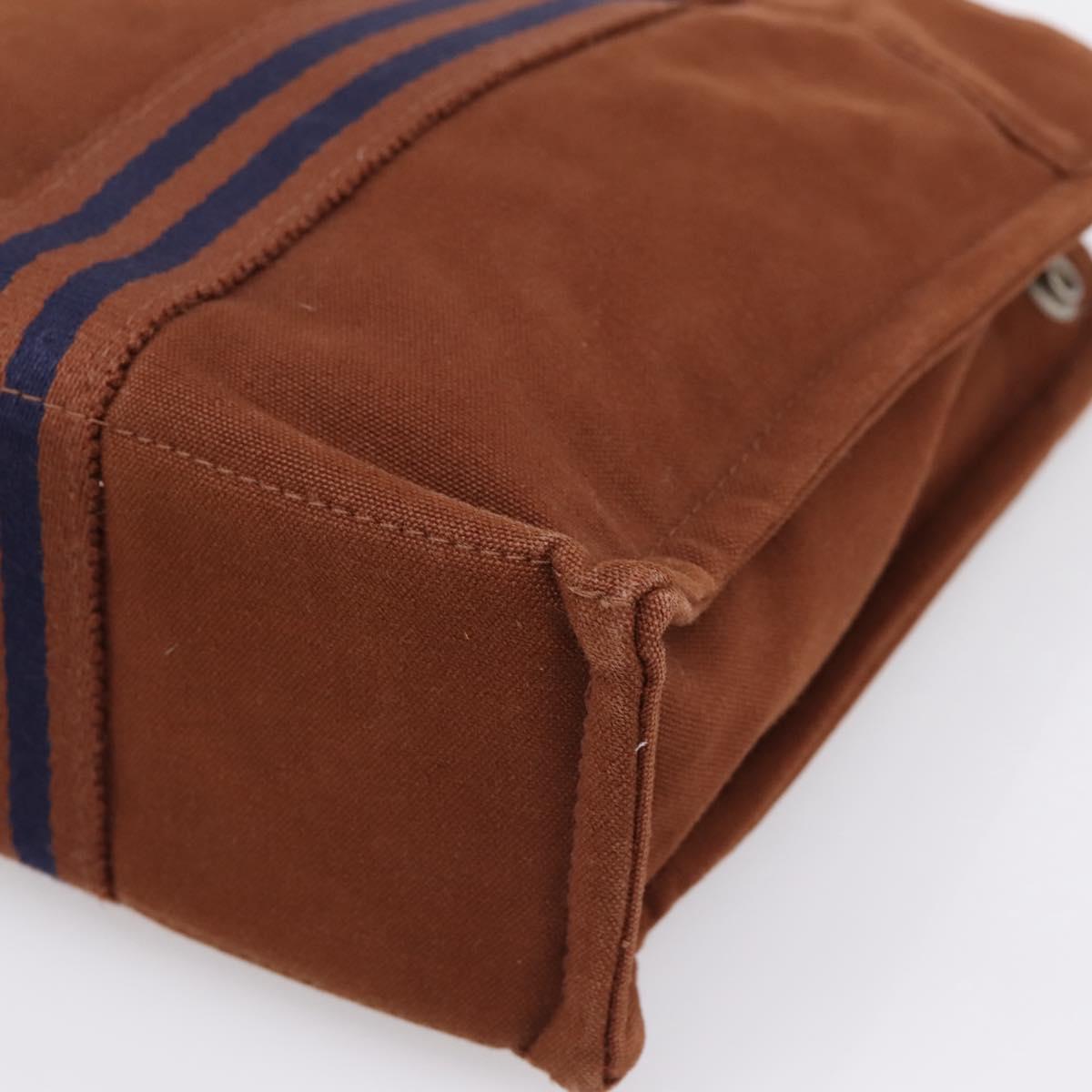 HERMES Fourre Tout PM Hand Bag cotton Brown Silver Auth BA14842