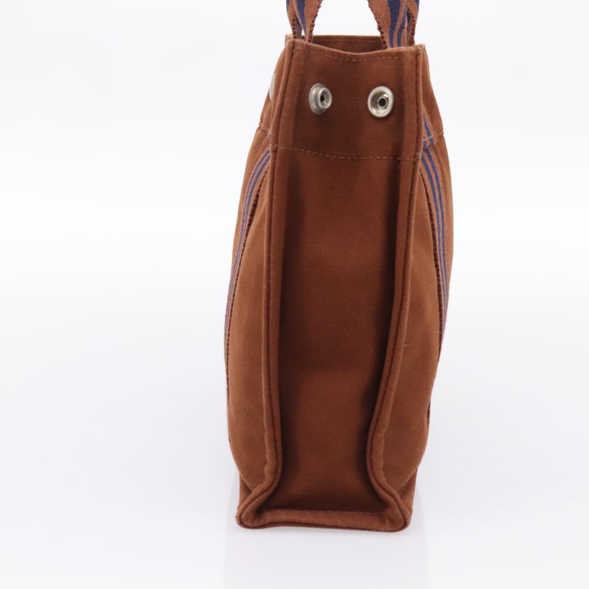 HERMES Fourre Tout PM Hand Bag cotton Brown Silver Auth BA14842