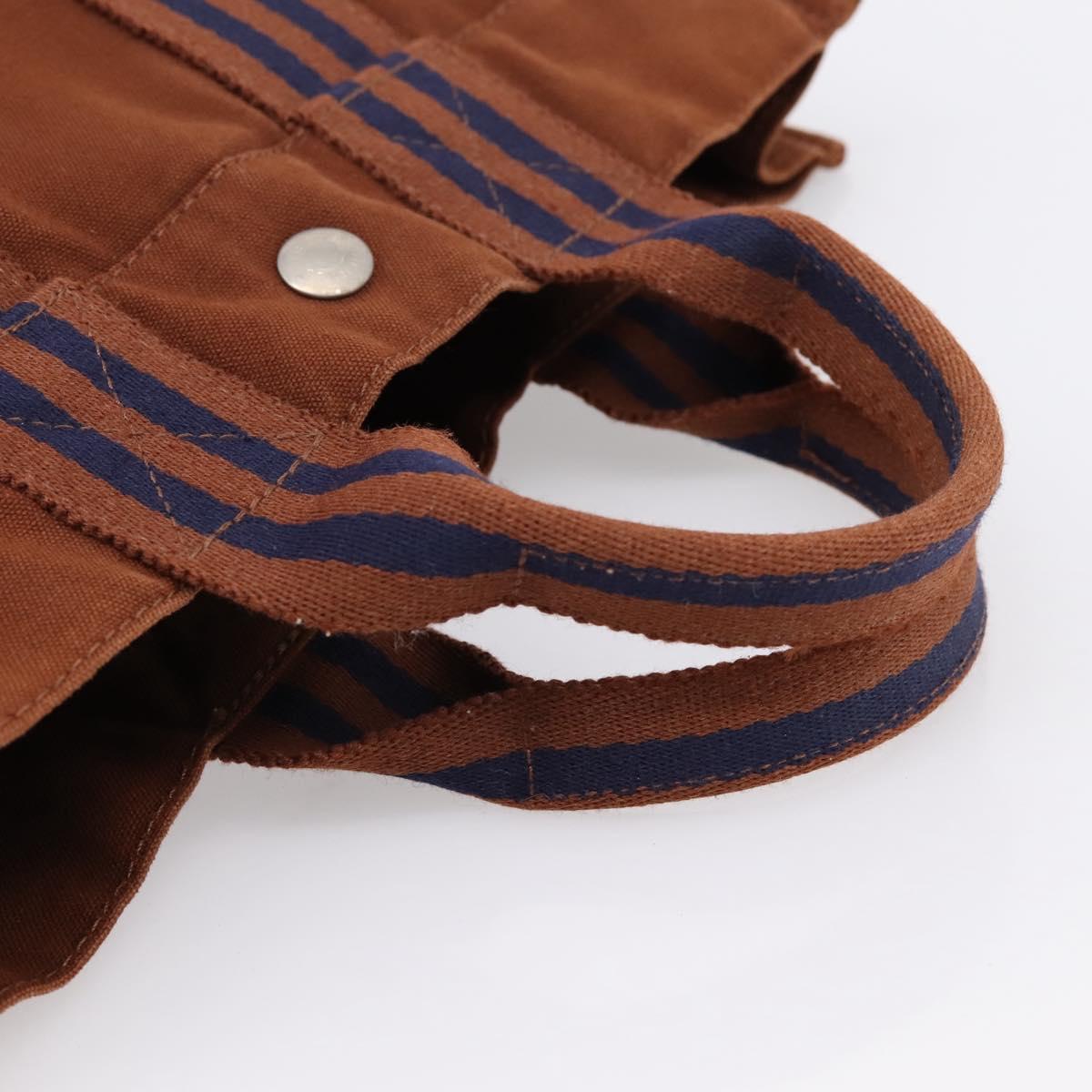 HERMES Fourre Tout PM Hand Bag cotton Brown Silver Auth BA14842
