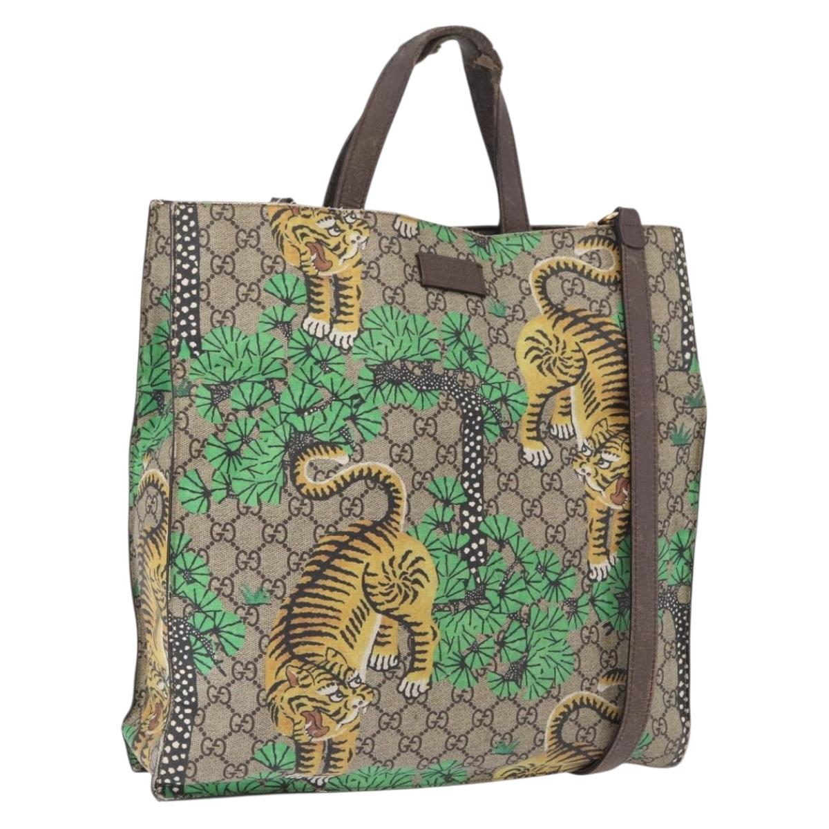 GUCCI GG Supreme Tote Bag PVC Leather Beige Gold Tone 450950 Auth BA14843