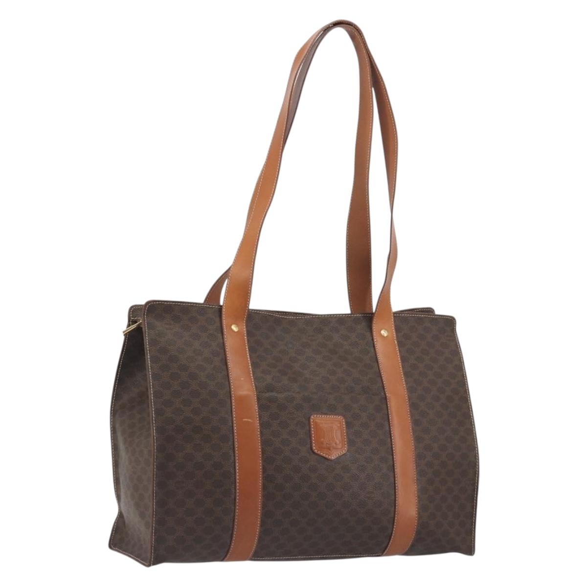 CELINE Macadam Tote Bag PVC Leather Brown Gold Tone Auth BA14854A