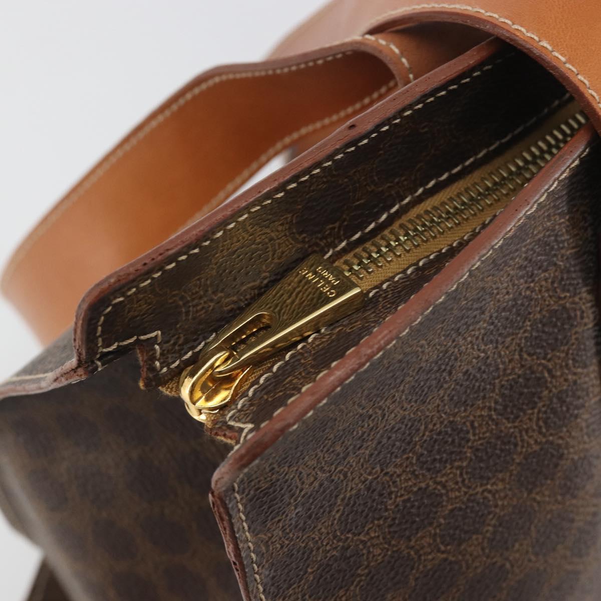 CELINE Macadam Tote Bag PVC Leather Brown Gold Tone Auth BA14854A