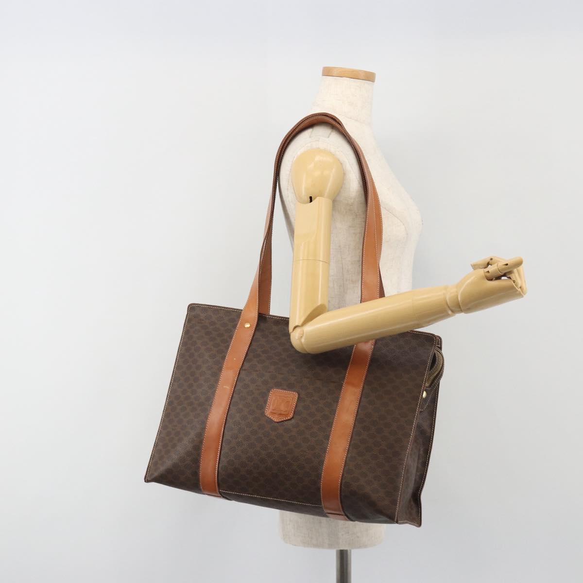 CELINE Macadam Tote Bag PVC Leather Brown Gold Tone Auth BA14854A