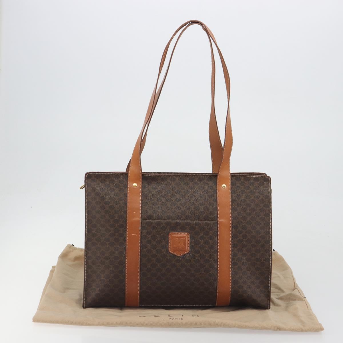 CELINE Macadam Tote Bag PVC Leather Brown Gold Tone Auth BA14854A