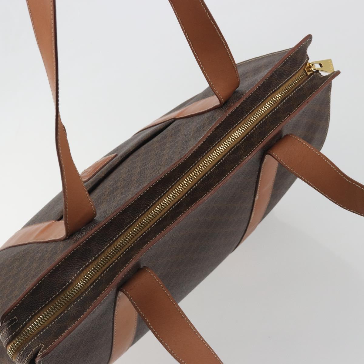 CELINE Macadam Tote Bag PVC Leather Brown Gold Tone Auth BA14854A
