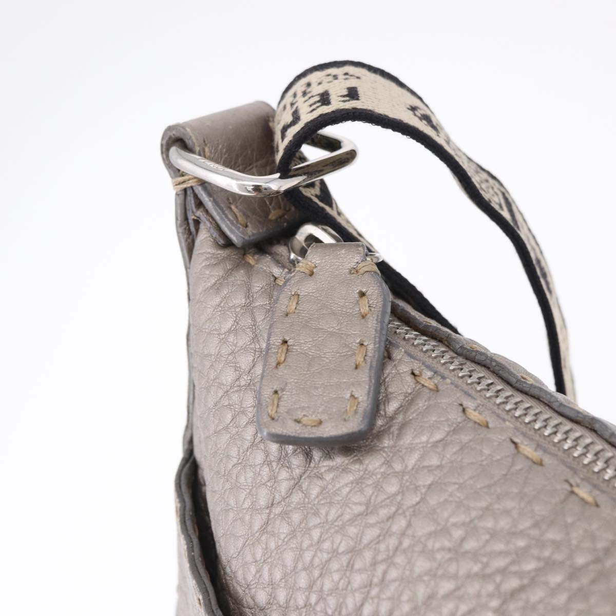 FENDI Celeria Shoulder Bag Leather Silver 8BT109 Auth BA14855